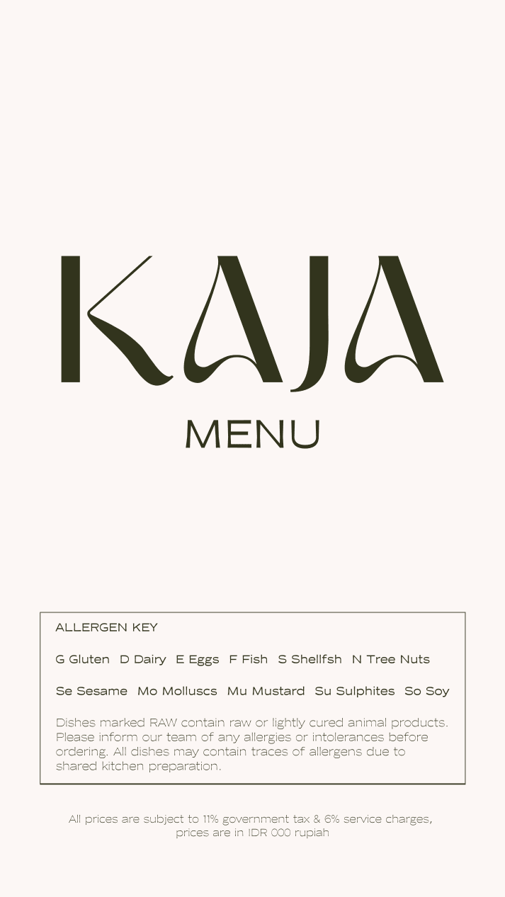 Story-format menu cover: the KAJA logotype and an allergen key