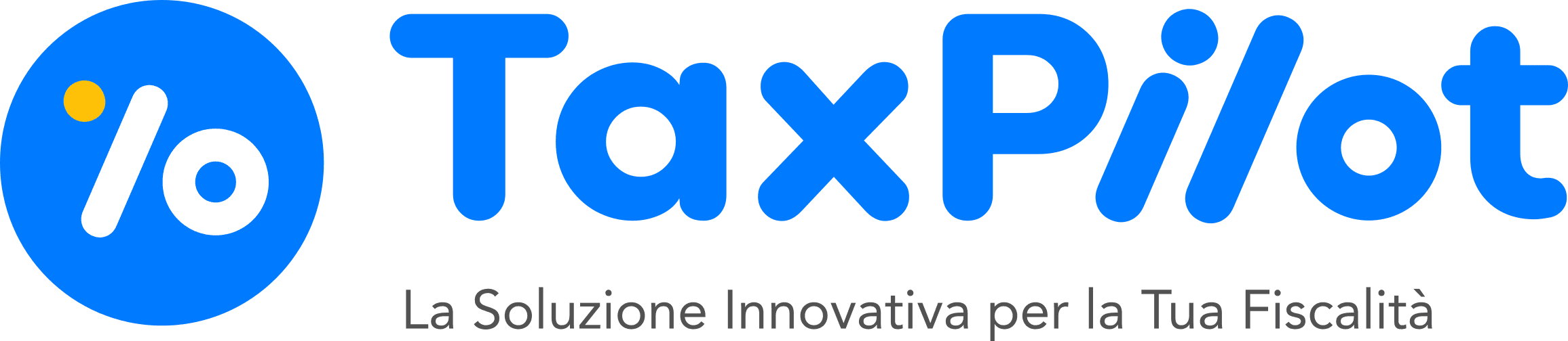 TaxPilot logo: a blue percentage mark and wordmark, with the tagline "La Soluzione Innovativa per la Tua Fiscalità"